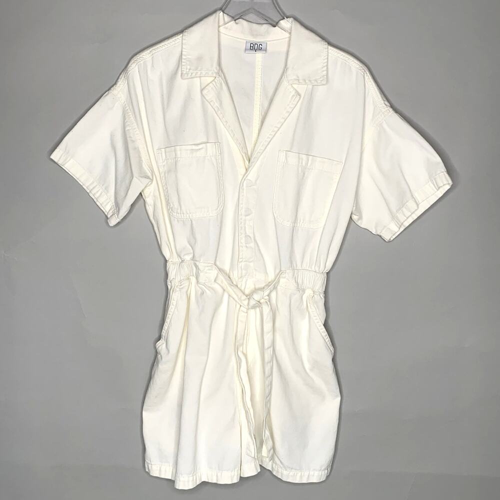 Urban Outfitters S BDG Womens Romper Cream Attached Belt Normcore Utility